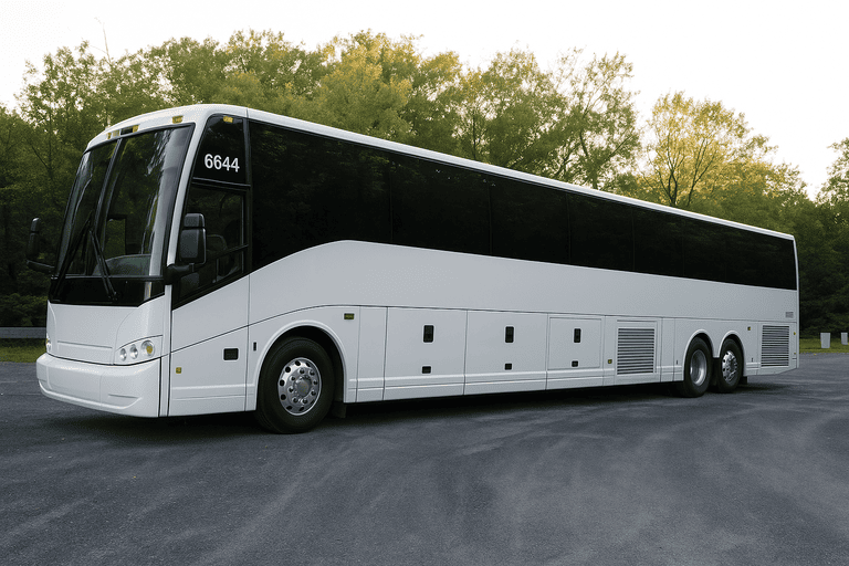 exterior of Charter Bus Rental Des Moines coach bus